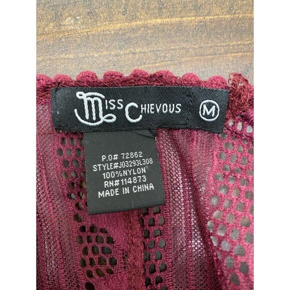 Miss Chievous Floral Lace Crochet Kimono Burgundy Brick Nylon Fall Boho Size M - Picture 6 of 9